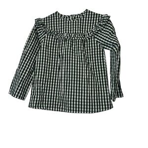 Boutique girls green white Checkered Shirt with Ruffle Details sz 9-10